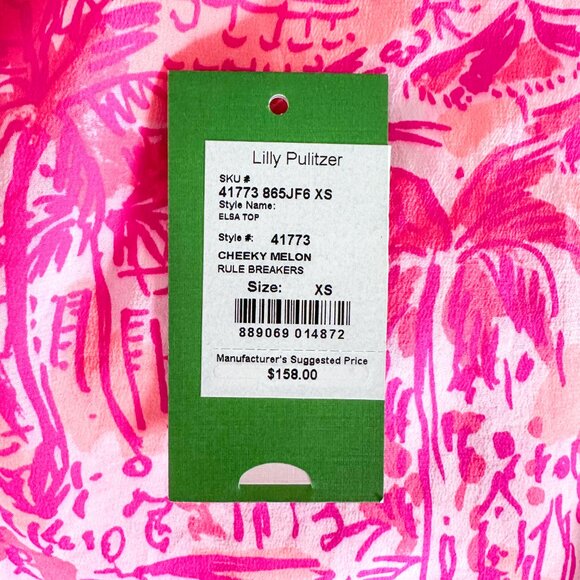 Lilly Pulitzer Elsa Silk Top - Cheeky Melon Rule Breakers - Size XS - Picture 10 of 10